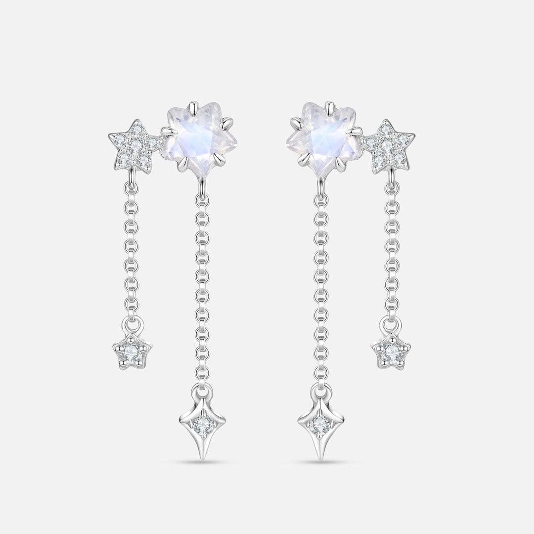 THE STAR Star Moonstone 925 Silver Earrings | White on