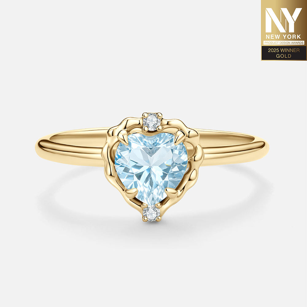 Wavy Heart Blue Topaz 14K Gold Ring