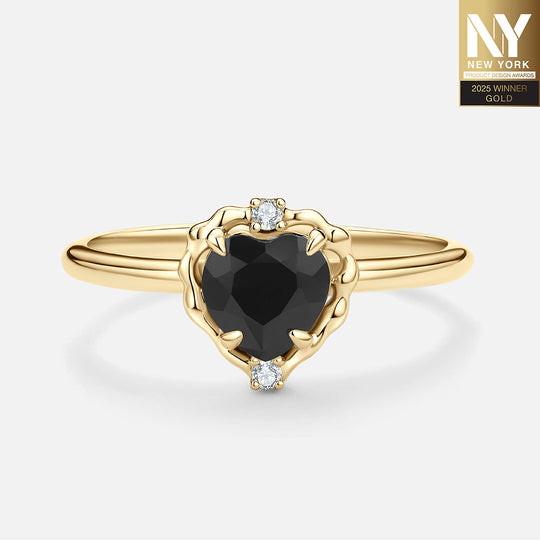 Wavy Heart 愛心黑曜石14K金戒指