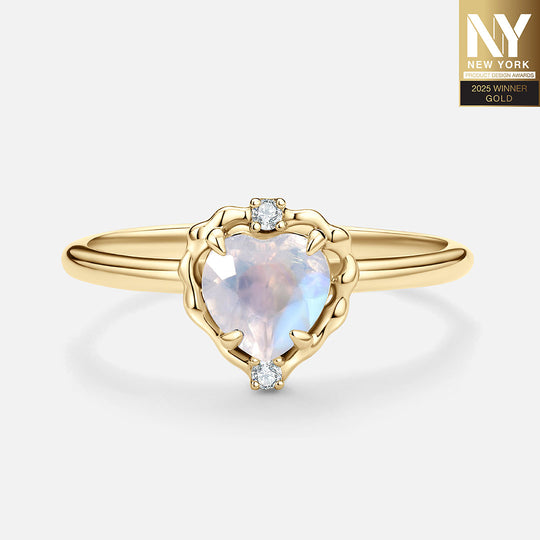 Wavy Heart 愛心月亮石14K金戒指