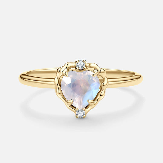 Wavy Heart 愛心月亮石14K金戒指