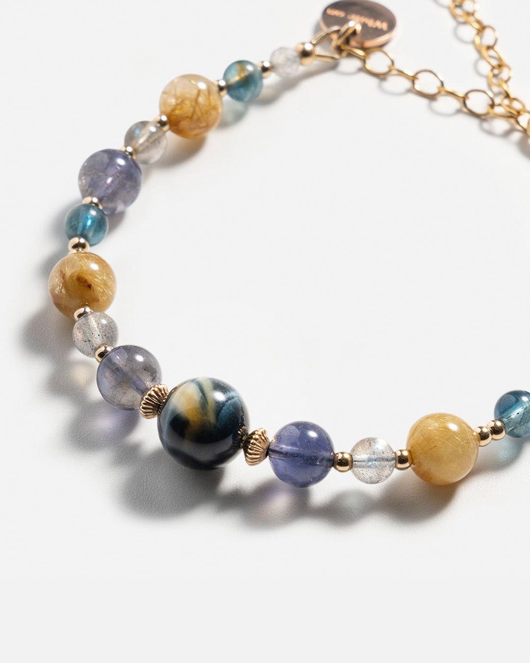 Tiger's Eye, Golden Titanium Rutilated Quartz & Iolite Bracelet