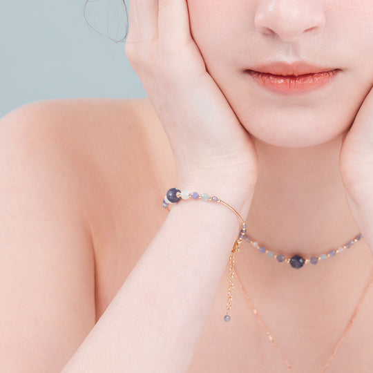 堇青石月光石坦桑石14K包金水晶手鍊