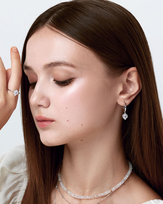 Wavy Heart愛心月亮石耳環圈