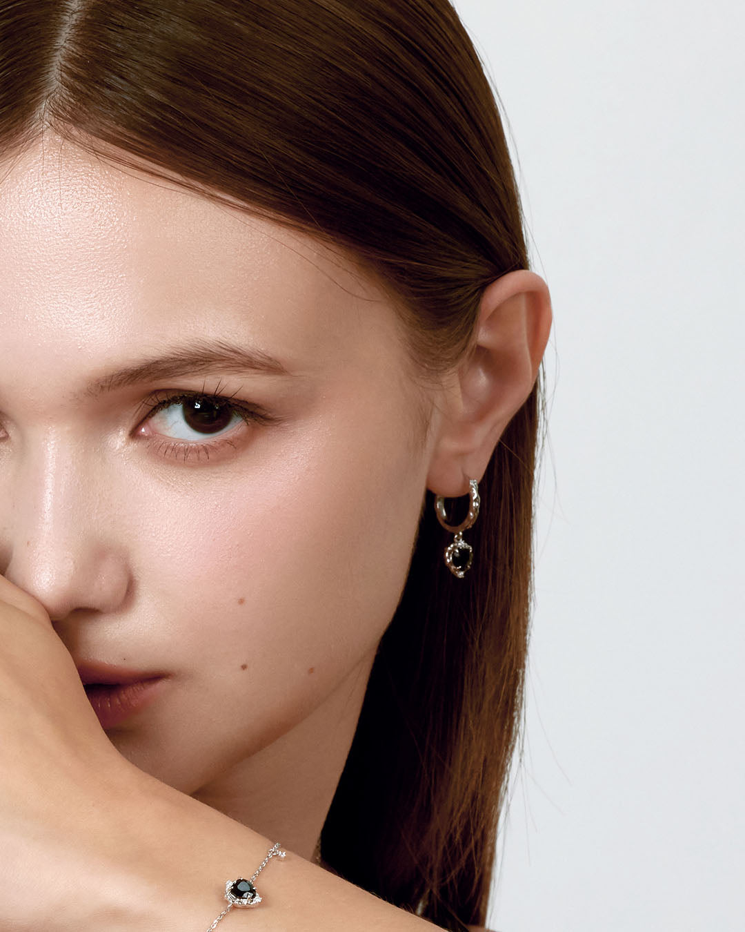 Wavy Heart Obsidian Hoop Earrings