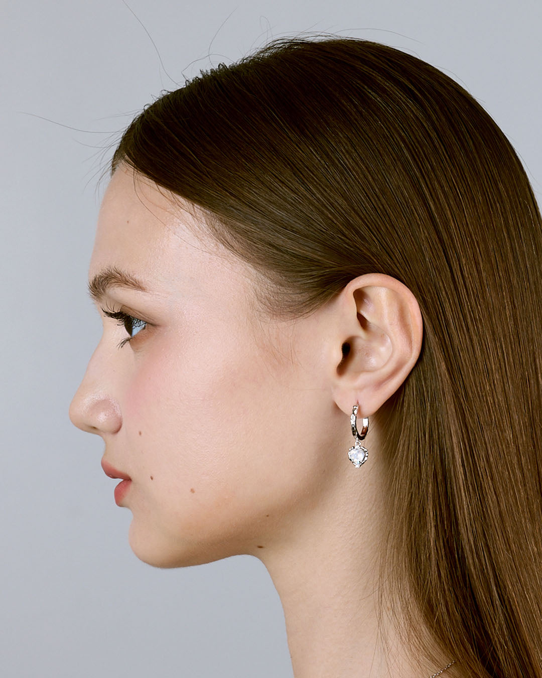 Wavy Heart Moonstone Hoop Earrings
