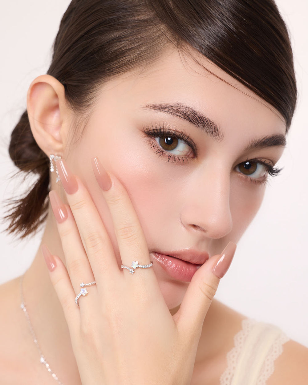 THE STAR 星星月亮石925銀開口戒指