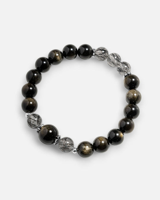 Obsidian & Black Rutilated Quartz Bracelet