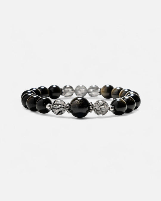 Obsidian & Black Rutilated Quartz Bracelet