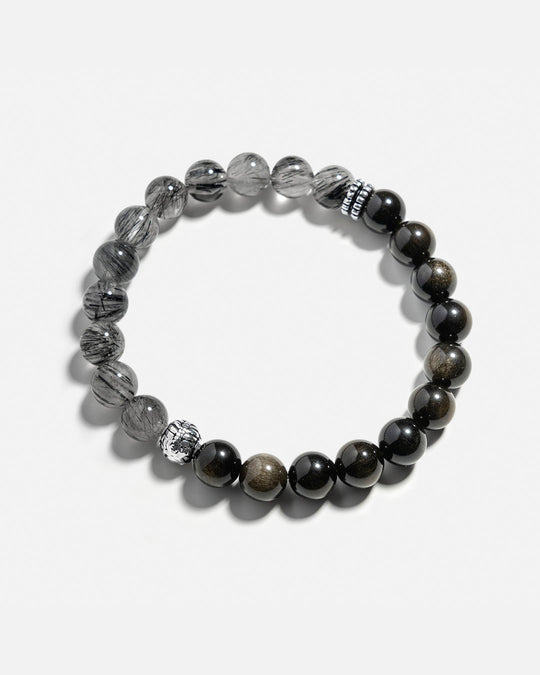Obsidian & Black Rutilated Quartz Bracelet
