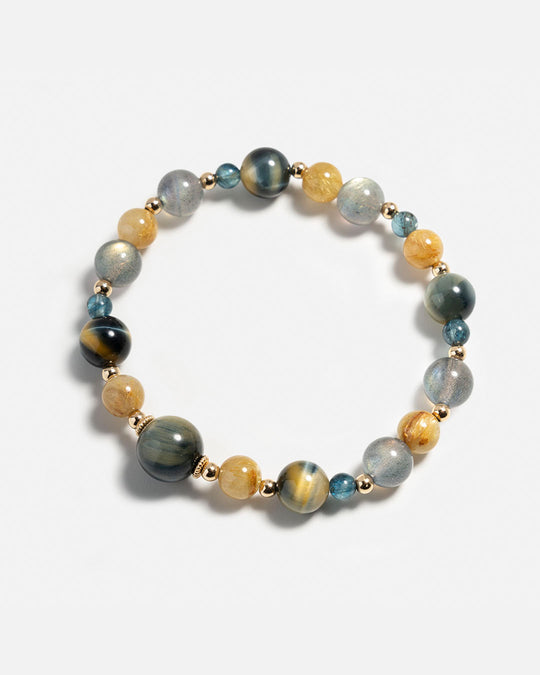 Tiger's Eye, Golden Titanium Rutilated Quartz & Labradorite Bracelet