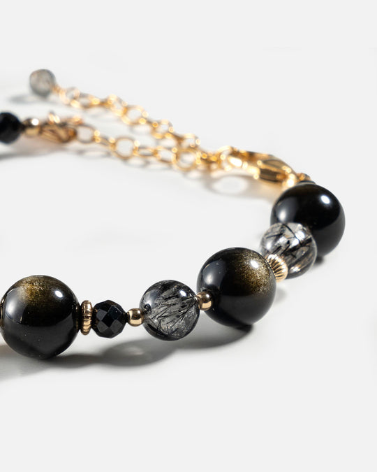 Obsidian & Black Rutilated Quartz Bracelet