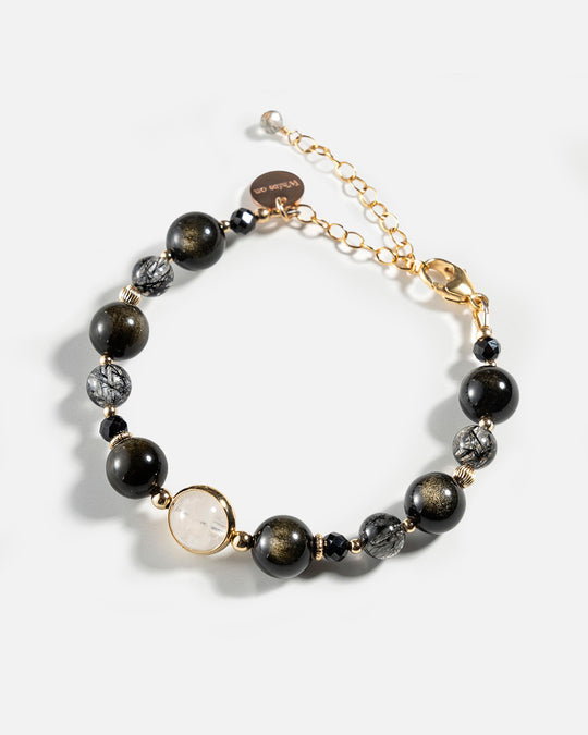 Obsidian & Black Rutilated Quartz Bracelet