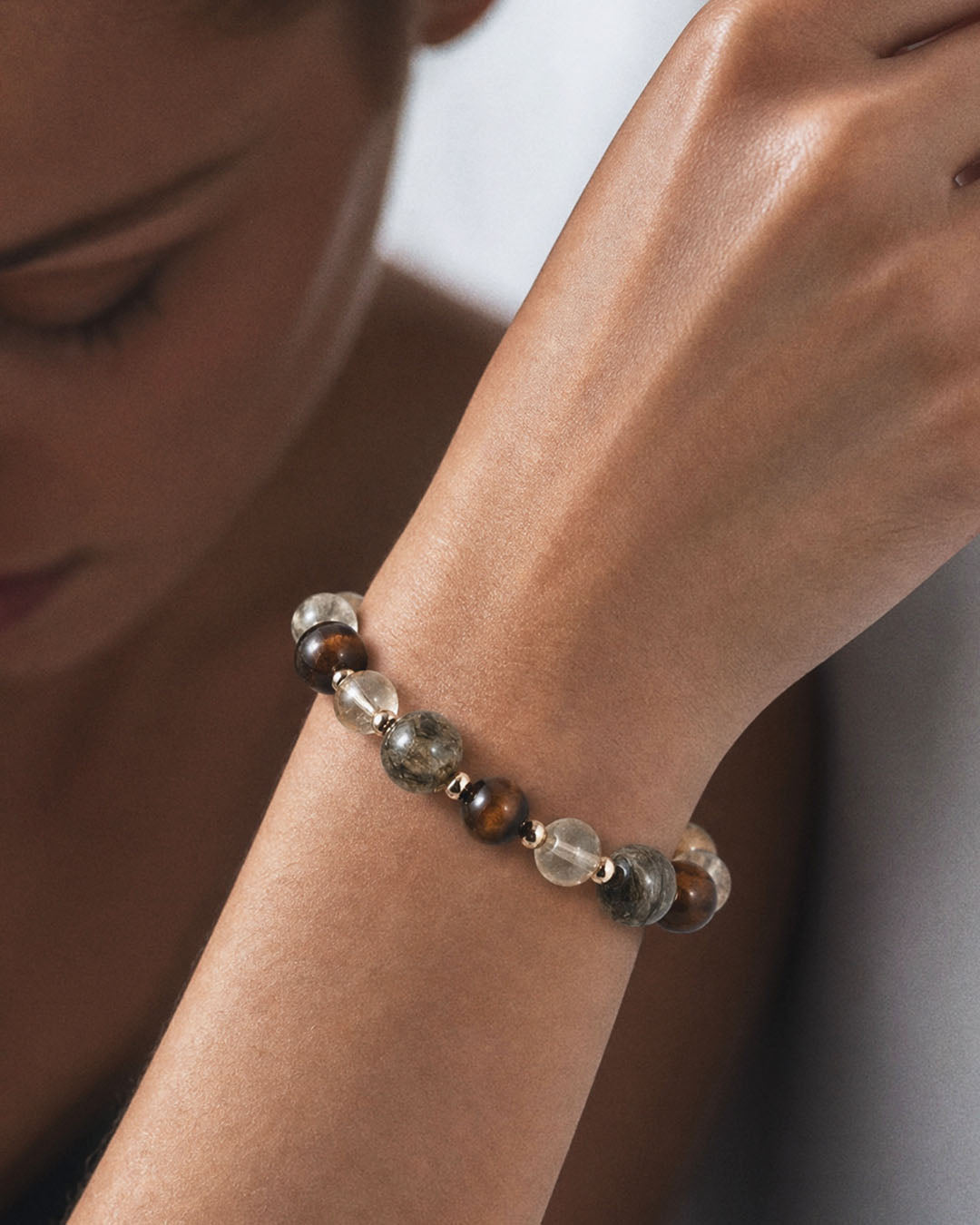 Green Tourmaline Rutilated, Tiger's Eye & Citrine Bracelet