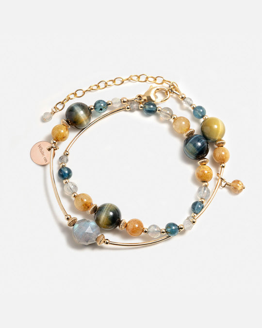 Tiger's Eye, Golden Titanium Rutilated Quartz Double-wrap Bracelet