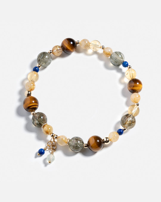 Green Tourmaline, Golden Rutilated Quartz & Tiger's Eye Bracelet