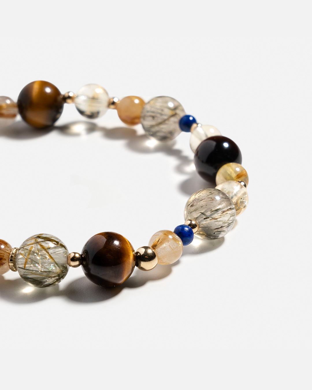 Green Tourmaline, Golden Rutilated Quartz & Tiger's Eye Bracelet