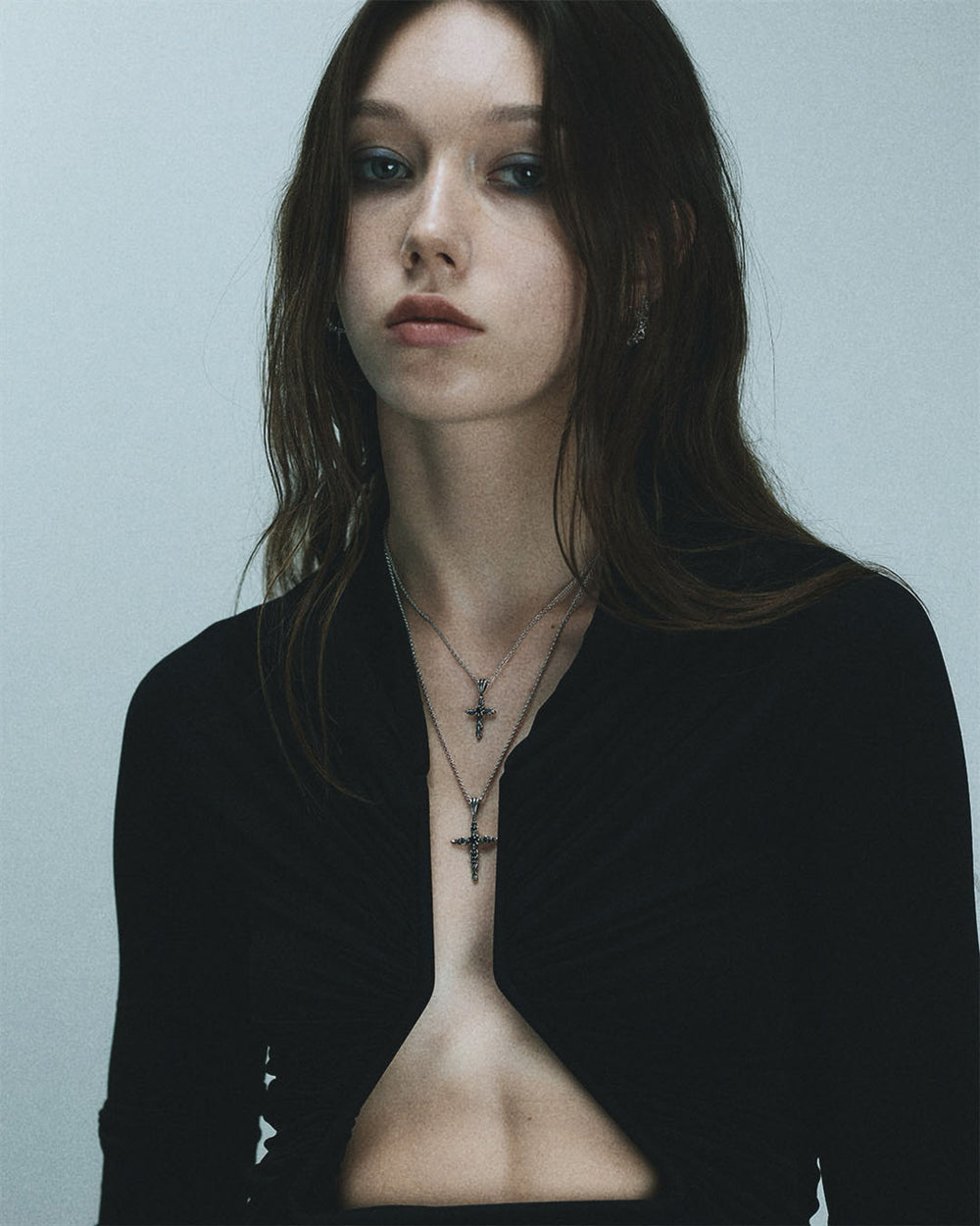 BLOOM Iris Cross Bud Black Onyx Pendant