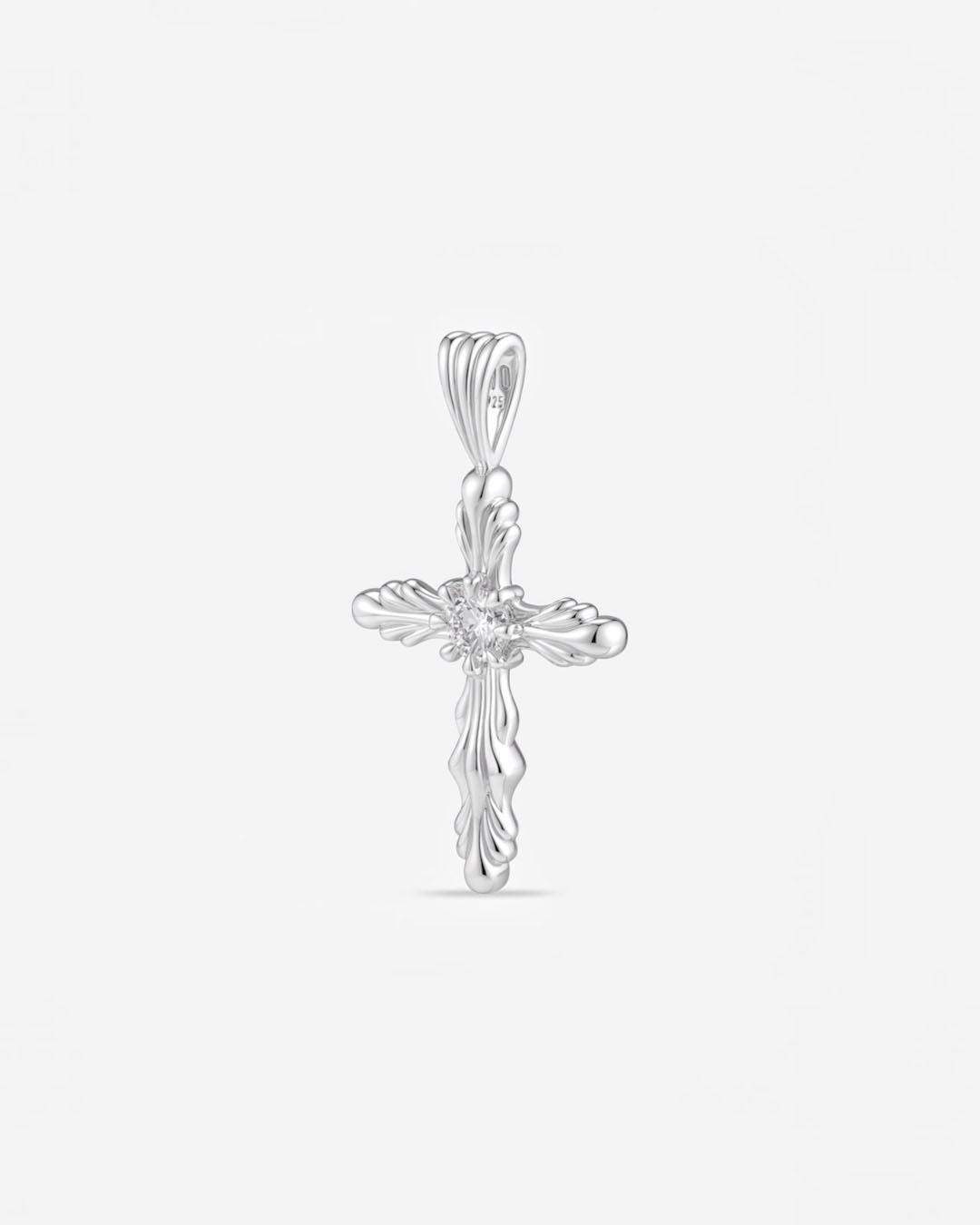 BLOOM Iris Bud Cross Diamond Pendant