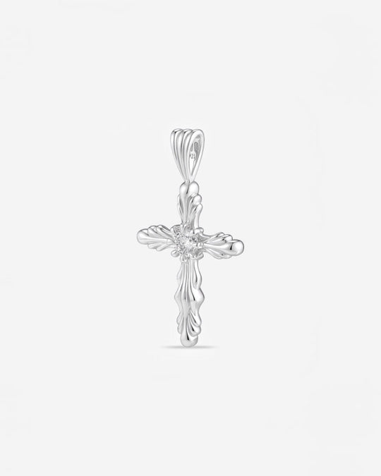 BLOOM Iris Bud Cross Diamond Pendant