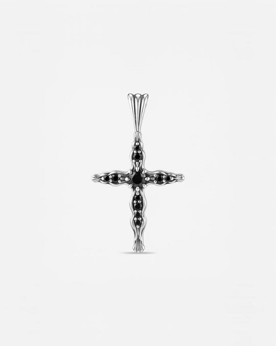 BLOOM Iris Cross Open Black Onyx Pendant