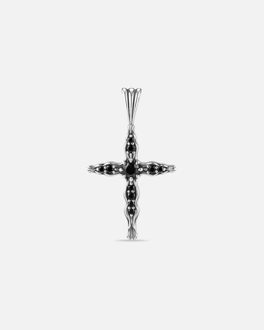 WHITE ON BLOOM Iris Cross Black Onyx Pendant