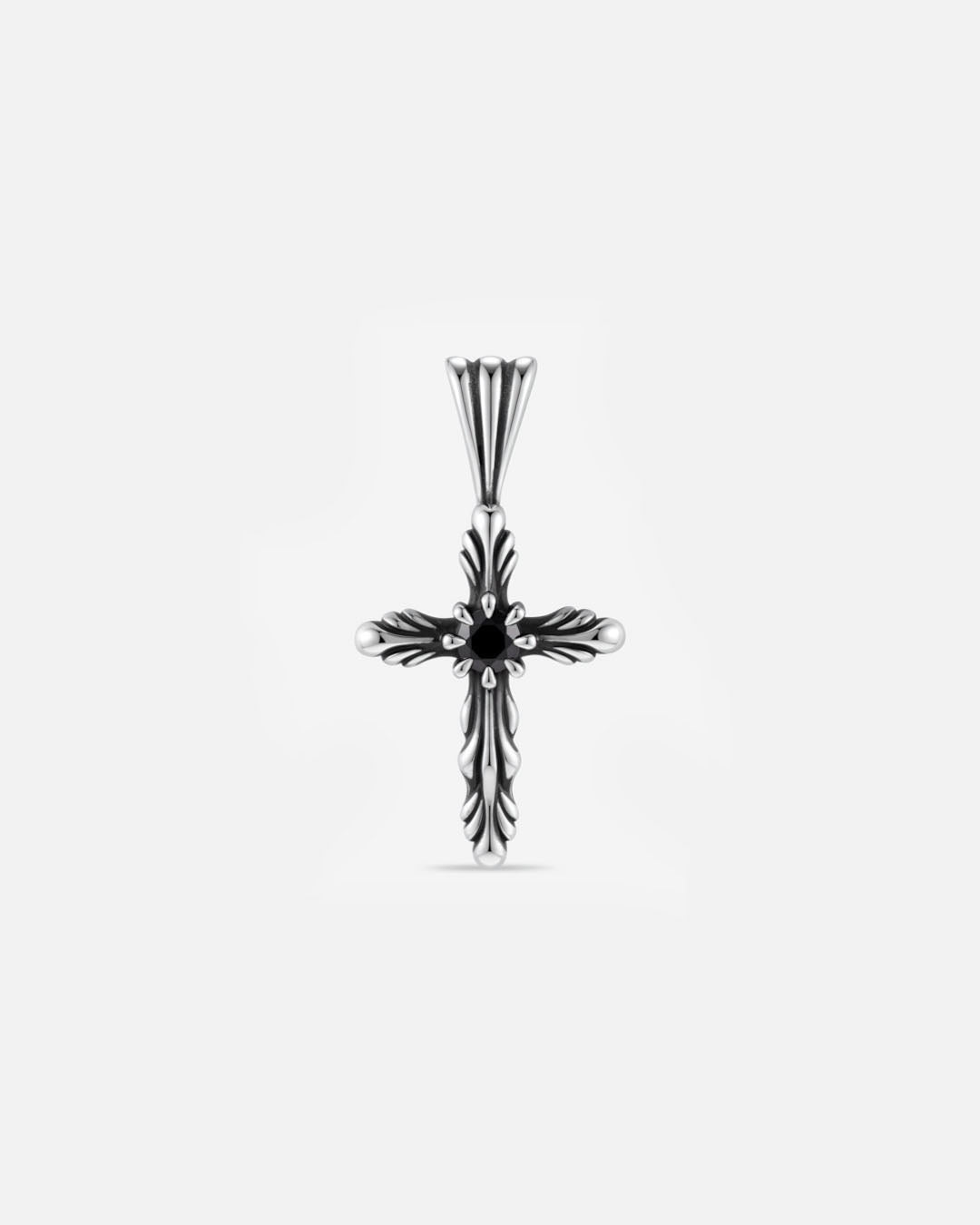 BLOOM Iris Cross Bud Black Onyx Pendant