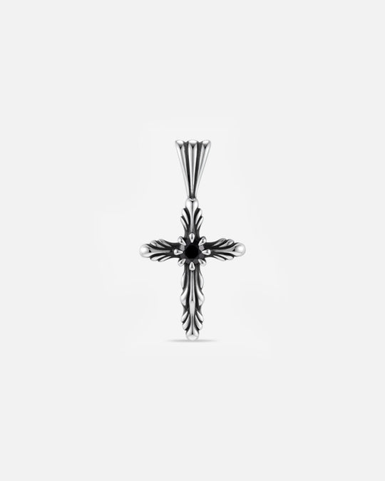 BLOOM Iris Cross Bud Black Onyx Pendant