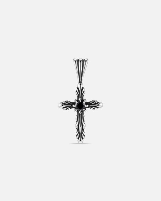 BLOOM Iris Cross Bud Black Onyx Pendant
