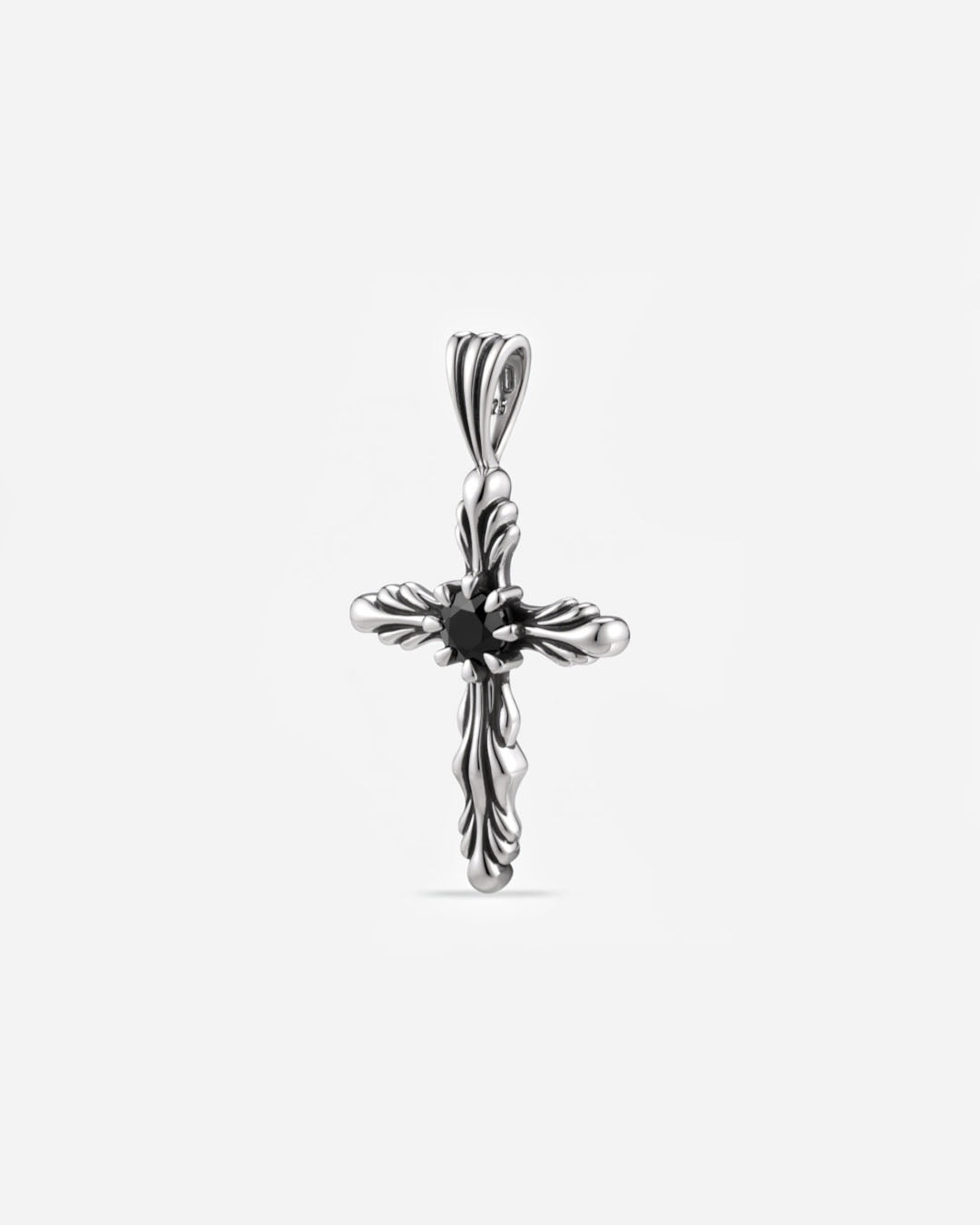 BLOOM Iris Cross Bud Black Onyx Pendant