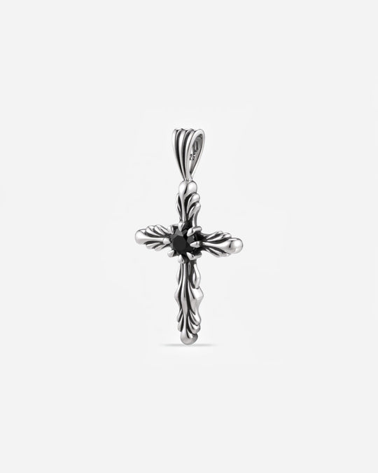BLOOM Iris Cross Bud Black Onyx Pendant