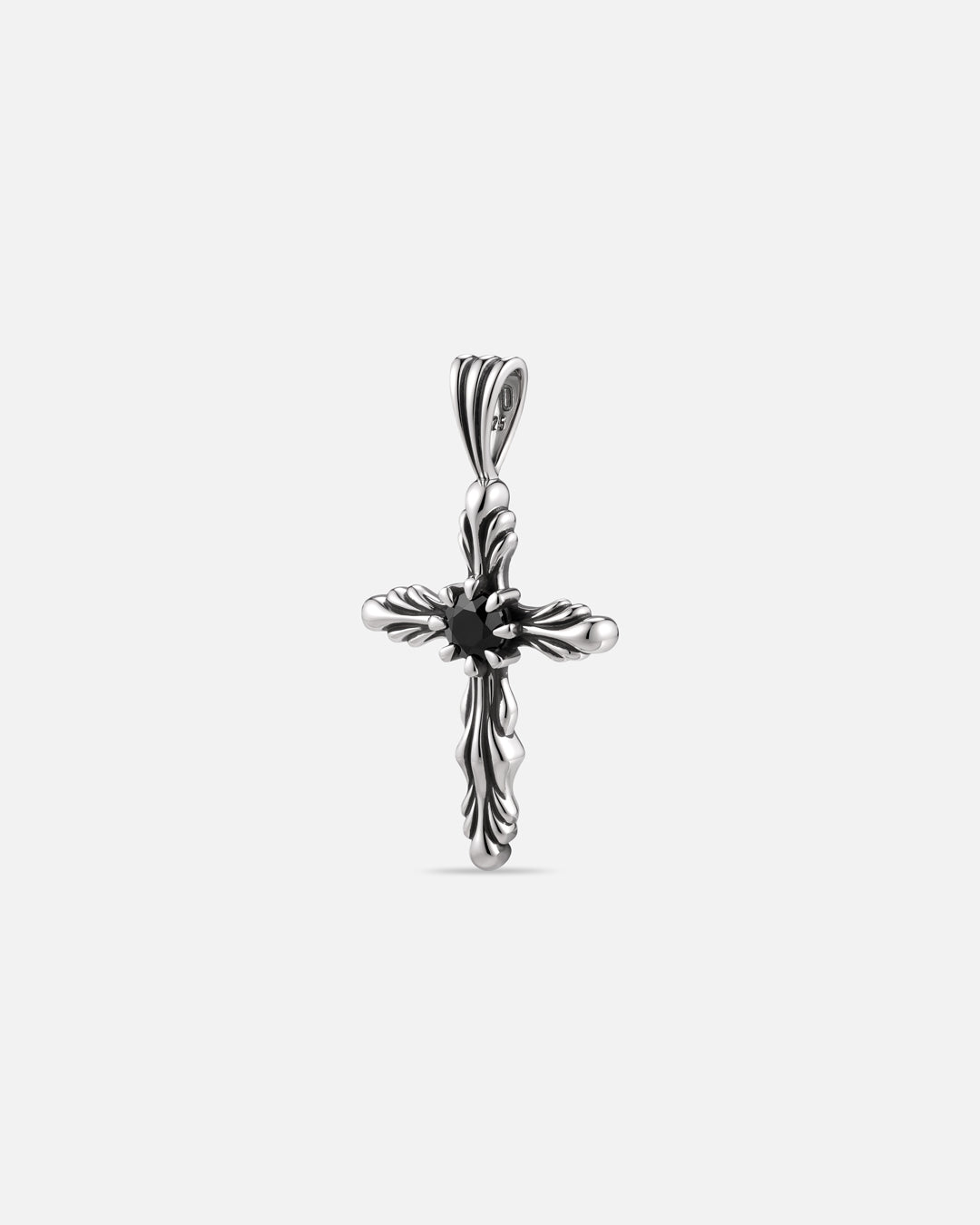 BLOOM Iris Cross Bud Black Onyx Pendant