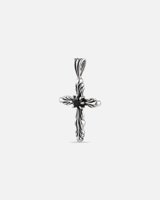 BLOOM Iris Cross Bud Black Onyx Pendant