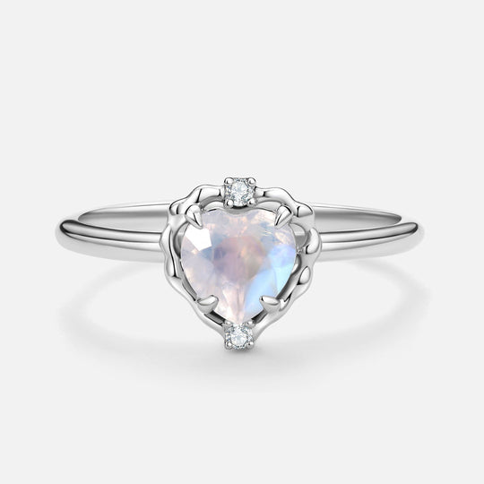 Wavy Heart 愛心月亮石14K金戒指