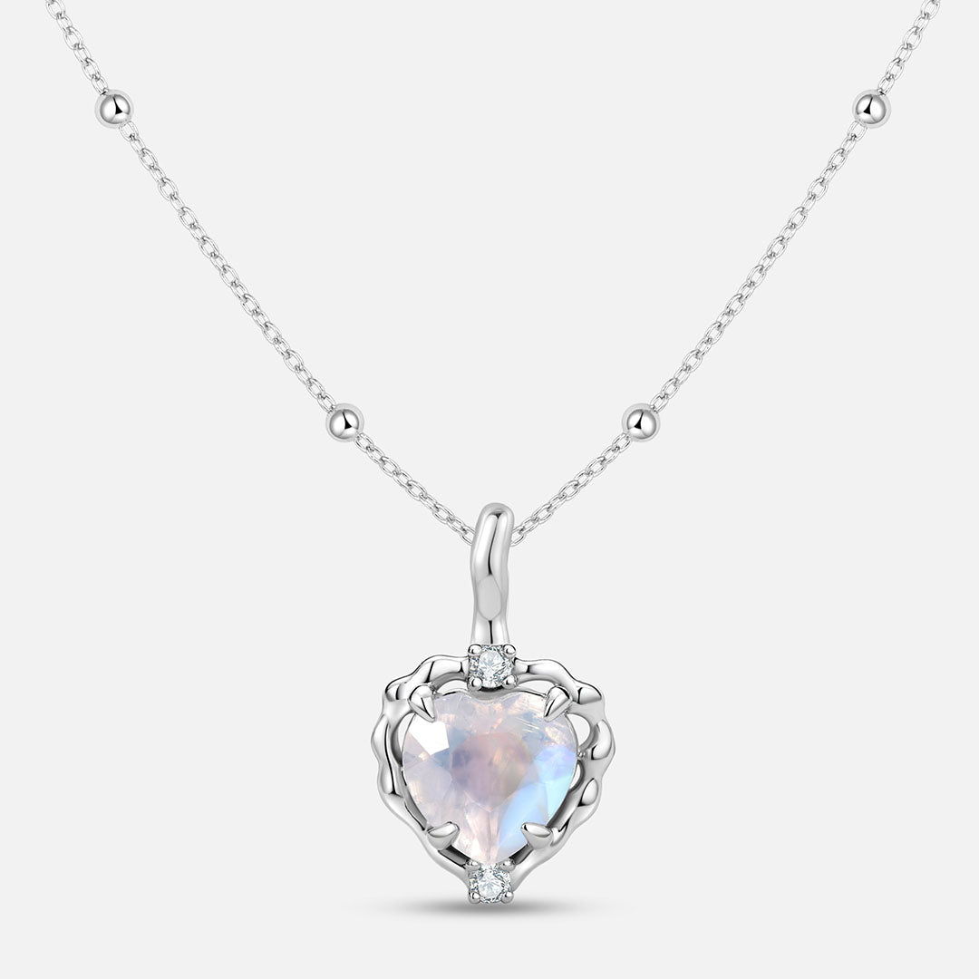 Wavy Heart 愛心月亮石925銀吊墜