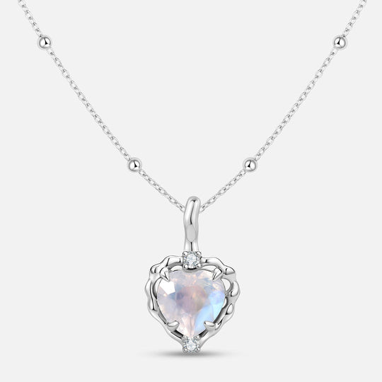 Wavy Heart 愛心月亮石925銀吊墜