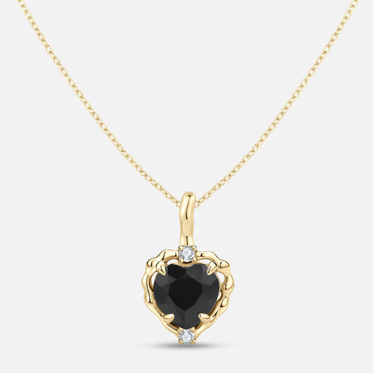 Wavy Heart 愛心黑曜石14K金吊墜