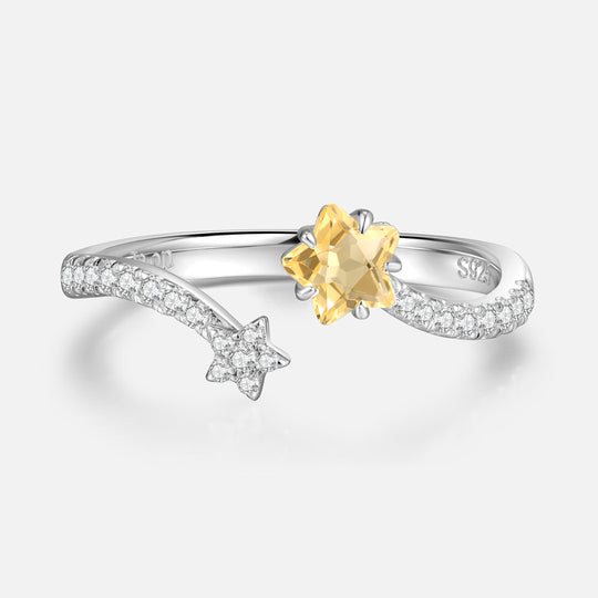 THE STAR 星星黃水晶925銀開口戒指