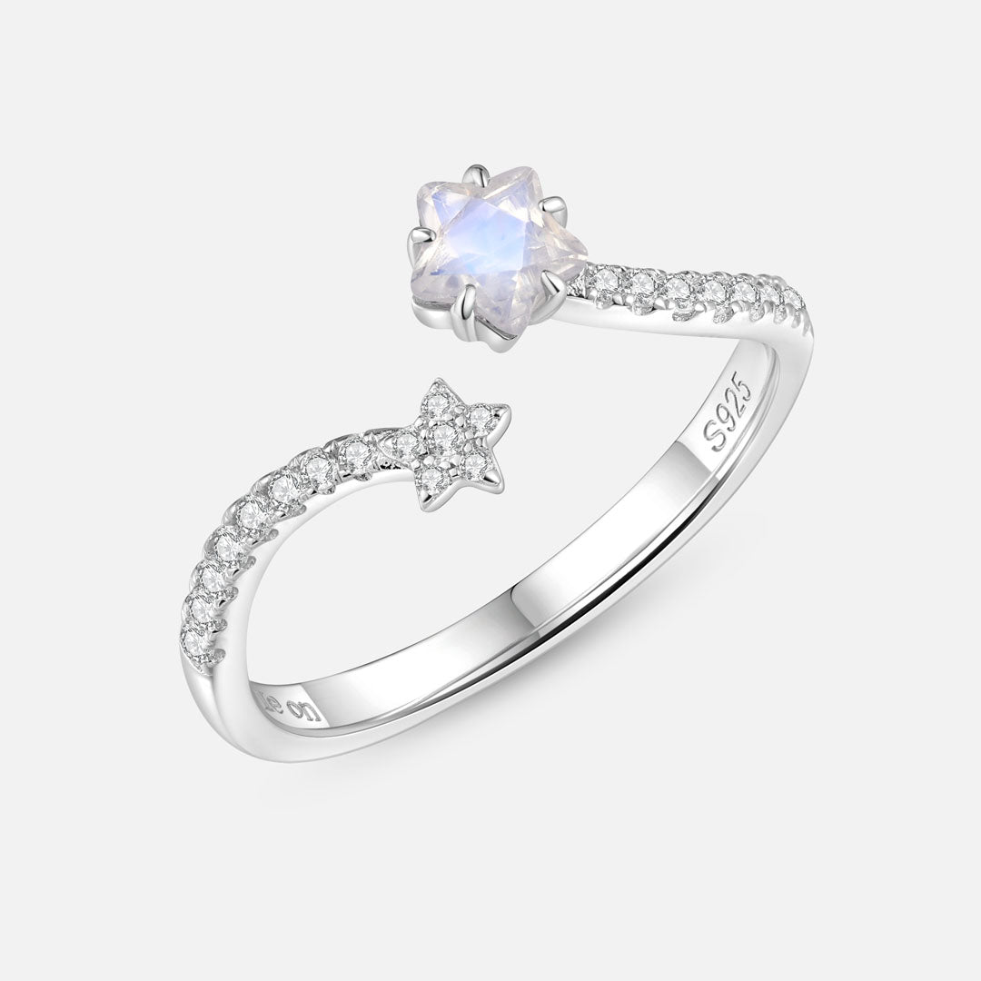 THE STAR 星星月亮石925銀開口戒指