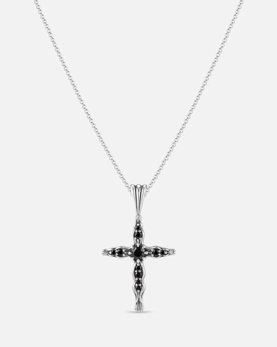 BLOOM Iris Cross Open Black Onyx Pendant