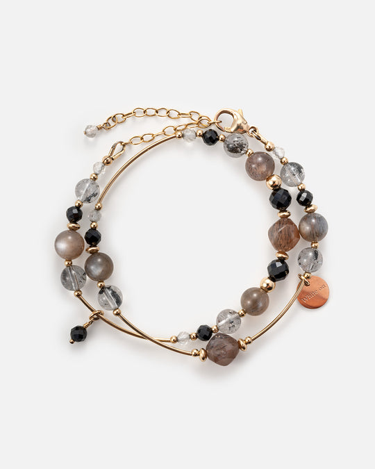 Black Sunstone & Herkimer Diamond Double-wrap Bracelet