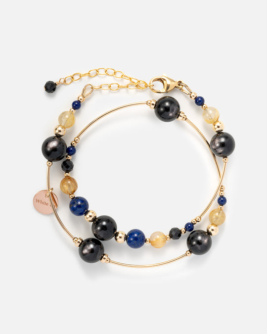 Hypersthene & Golden Rutilated Quartz Double-wrap Bracelet