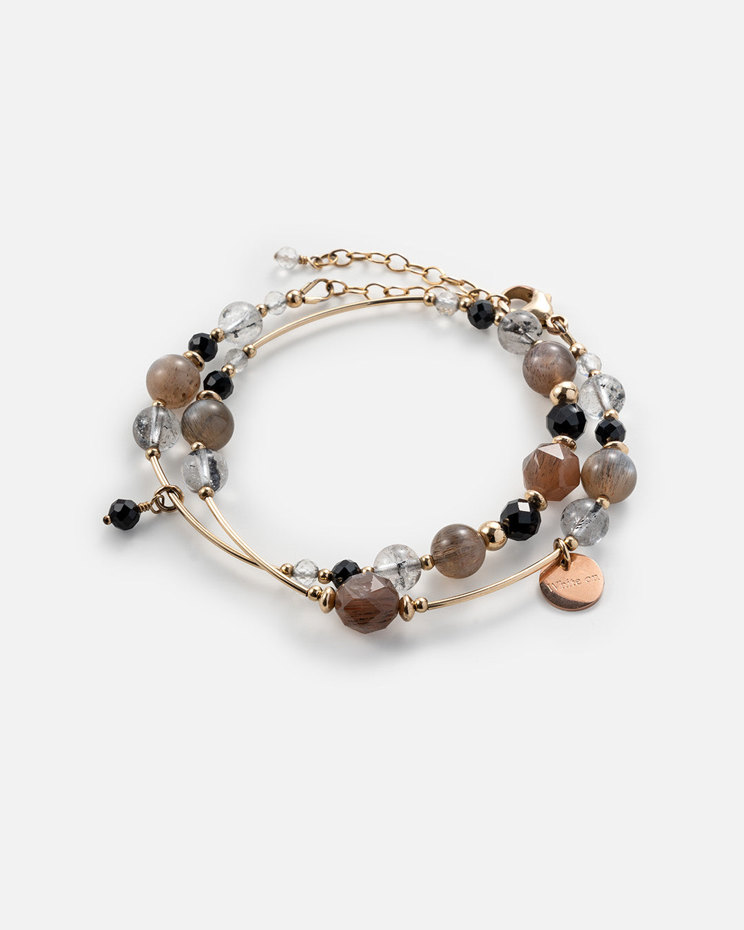 Black Sunstone & Herkimer Diamond Double-wrap Bracelet