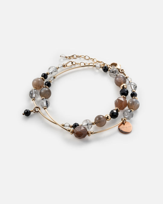Black Sunstone & Herkimer Diamond Double-wrap Bracelet