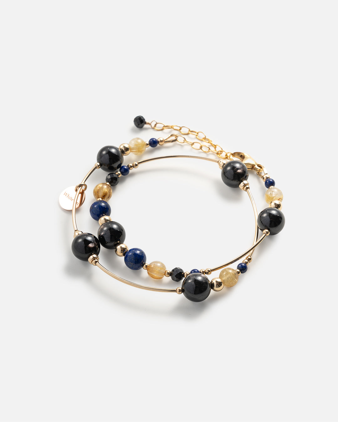 Hypersthene & Golden Rutilated Quartz Double-wrap Bracelet