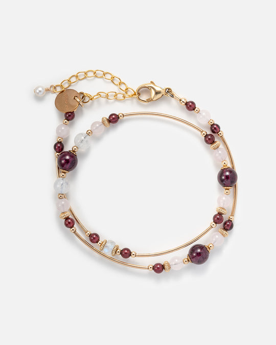 Garnet & Rose Quartz Double-wrap Bracelet