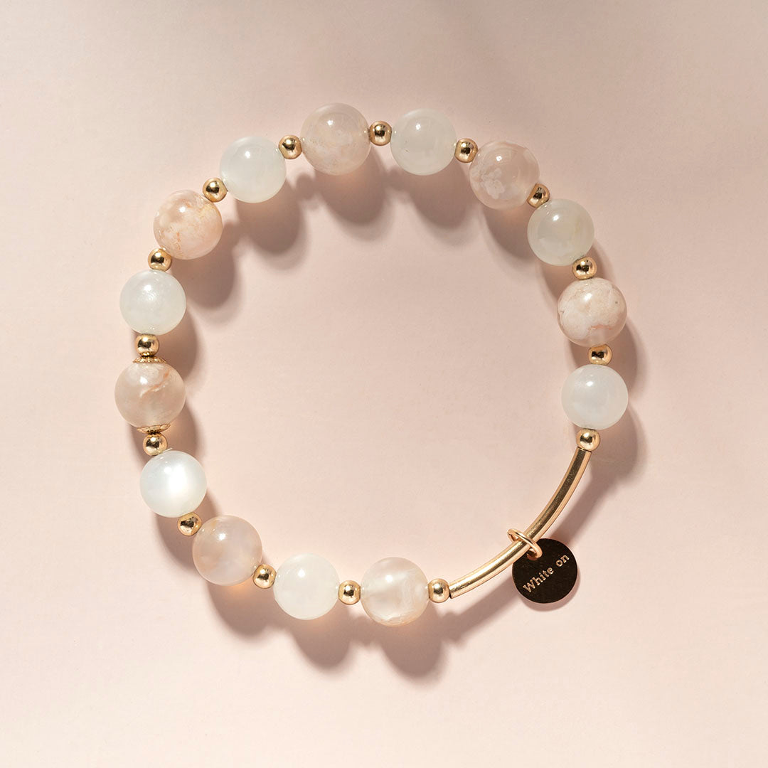 Sakura Agate Moonstone 14K Gold Filled Crystal Bracelet