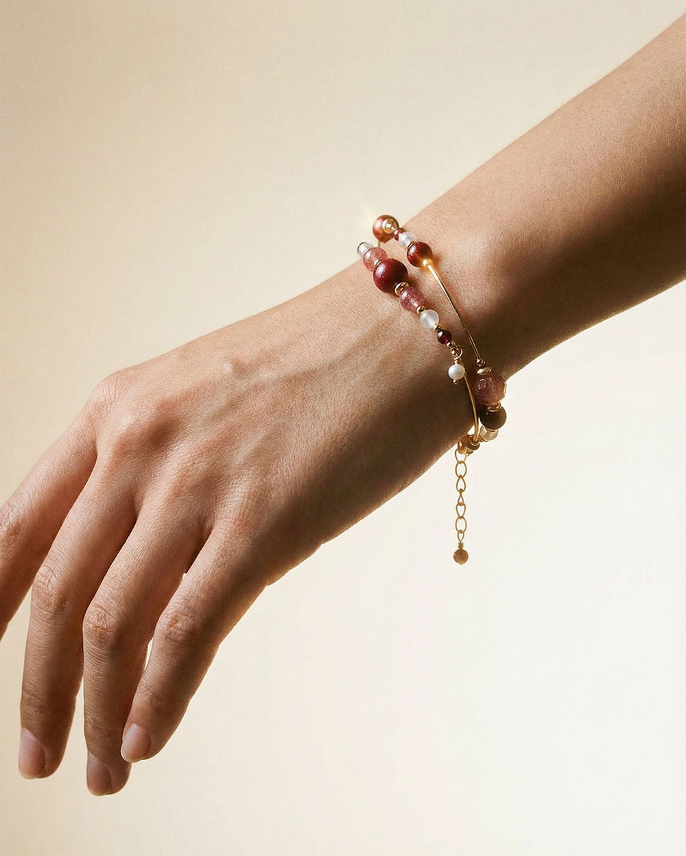 紫金硃砂草莓晶14K包金雙圈手鏈