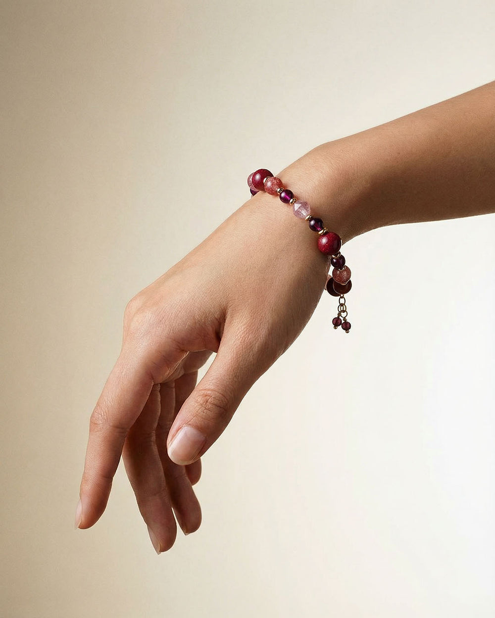 紫金硃砂石榴石草莓晶14K包金手鏈