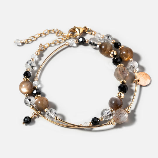 黑太陽石閃靈鑽14K包金雙圈手鏈